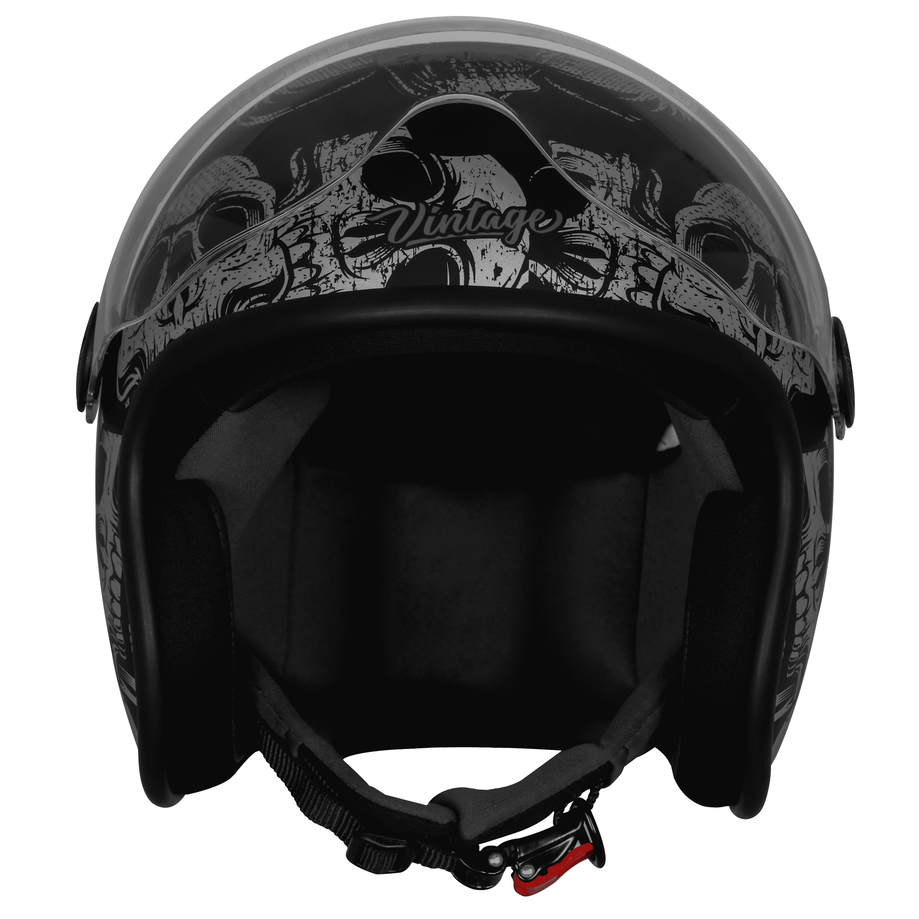 SBH-54 VINTAGE SKULL GLOSSY BLACK WITH GREY